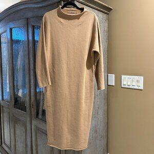 Frank & Eileen Isabelle Camel Brown Funnel Neck Triple Fleece Dress Size S